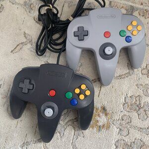 2 Nintendo 64 Gray and Black Controllers Authentic OEM N64 Original Untested